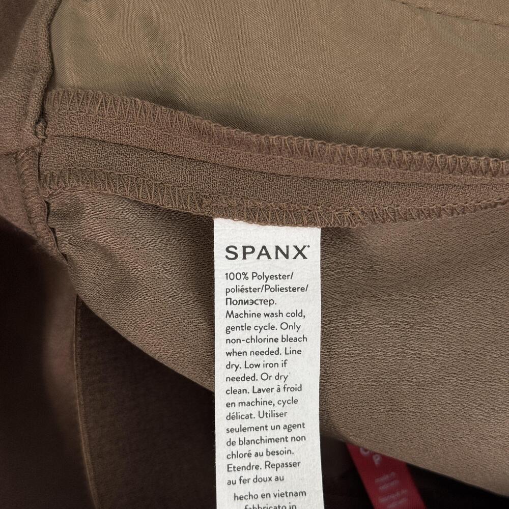 Spanx Trouser Pants Women Small Crepe Pleated Wide Leg Work Office Brown - Picture 4 of 11